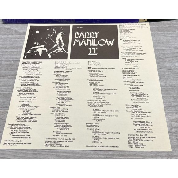 Barry Manilow II Pop LP Vinyl Vintage Bell Records 1974 Mandy Its a Miracle - Picture 4 of 8